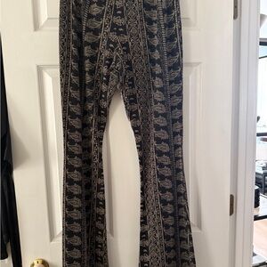 Black and Beige Patterned Flared Pants
